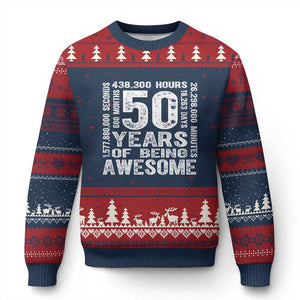 Funny 50th Birthday Gift Ugly Christmas Sweater 50 Years Of Being Awesome TS12 Navy Red Print Your Wear