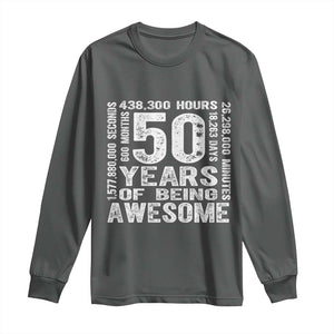 Funny 50th Birthday Gift Long Sleeve Shirt 50 Years Of Being Awesome TS12 Dark Heather Print Your Wear