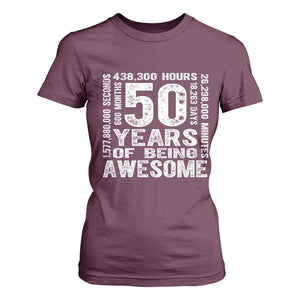 Funny 50th Birthday Gift T Shirt For Women 50 Years Of Being Awesome TS12 Maroon Print Your Wear