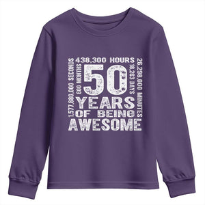 Funny 50th Birthday Gift Youth Sweatshirt 50 Years Of Being Awesome TS12 Purple Print Your Wear