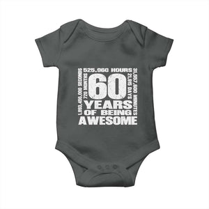 60th Milestone Birthday Gift Baby Onesie 60 Years Of Being Awesome TS12 Dark Heather Print Your Wear