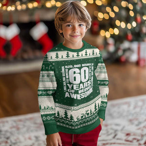 60th Milestone Birthday Gift Ugly Christmas Sweater 60 Years Of Being Awesome TS12 Forest Green Beige Print Your Wear