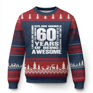 60th Milestone Birthday Gift Ugly Christmas Sweater 60 Years Of Being Awesome TS12 Navy Red Print Your Wear