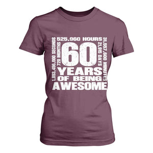 60th Milestone Birthday Gift T Shirt For Women 60 Years Of Being Awesome TS12 Maroon Print Your Wear