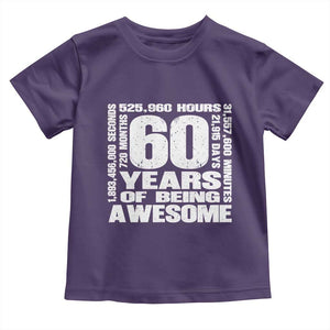 60th Milestone Birthday Gift Toddler T Shirt 60 Years Of Being Awesome TS12 Purple Print Your Wear