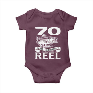 Still Keeping It Reel At 70 Baby Onesie Fisherman Birthday Gift TS12 Maroon Print Your Wear