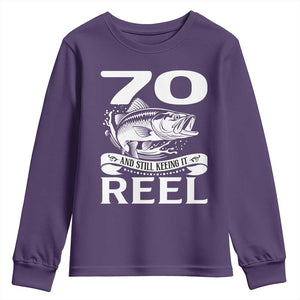 Still Keeping It Reel At 70 Youth Sweatshirt Fisherman Birthday Gift TS12 Purple Print Your Wear