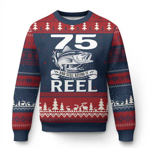 Still Keeping It Reel At 75 Ugly Christmas Sweater Fisherman Birthday Gift TS12 Navy Red Print Your Wear