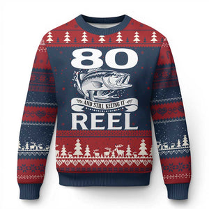 Still Keeping It Reel At 80 Ugly Christmas Sweater Fisherman Birthday Gift TS12 Navy Red Print Your Wear