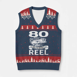 Still Keeping It Reel At 80 V-Neck Knit Sweater Vest Fisherman Birthday Gift TS12 Navy Red Print Your Wear