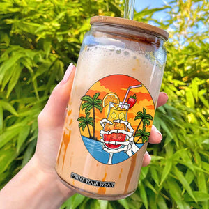Tropical Skeleton Summerween Glass Can Beach Cocktail Vacation