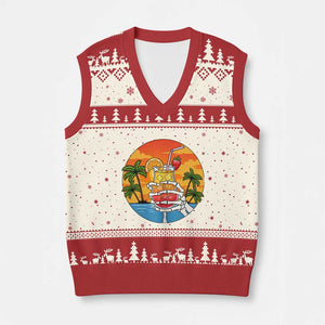 Tropical Skeleton Summerween V-Neck Knit Sweater Vest Beach Cocktail Vacation