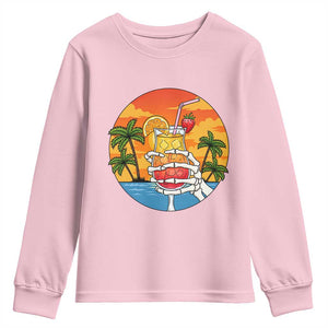 Tropical Skeleton Summerween Youth Sweatshirt Beach Cocktail Vacation