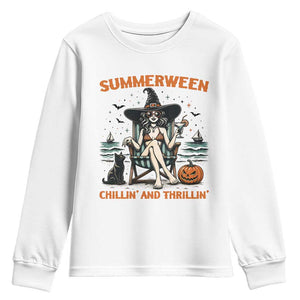Witchy Beach Summerween Vacation Youth Sweatshirt Chillin And Thrillin