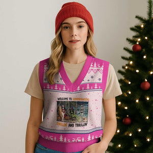 Welcome To Summerween Chillin And Thrillin V-Neck Knit Sweater Vest Funny Summer Halloween