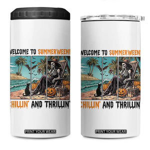 Welcome To Summerween Chillin And Thrillin 4 in 1 Can Cooler Tumbler Spooky Beach Party Gift