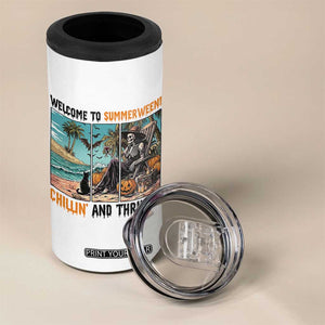 Welcome To Summerween Chillin And Thrillin 4 in 1 Can Cooler Tumbler Spooky Beach Party Gift
