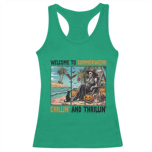 Welcome To Summerween Chillin And Thrillin Racerback Tank Top Spooky Beach Party Gift