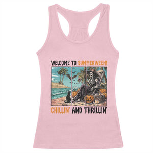 Welcome To Summerween Chillin And Thrillin Racerback Tank Top Spooky Beach Party Gift