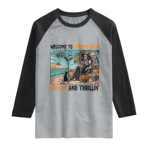 Welcome To Summerween Chillin And Thrillin Raglan Shirt Spooky Beach Party Gift