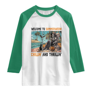 Welcome To Summerween Chillin And Thrillin Raglan Shirt Spooky Beach Party Gift