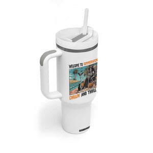Welcome To Summerween Chillin And Thrillin Tumbler With Handle Spooky Beach Party Gift