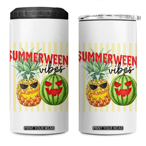 Funny Summerween Fruit 4 in 1 Can Cooler Tumbler Spooky Pineapple Watermelon Graphic