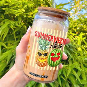 Funny Summerween Fruit Glass Can Spooky Pineapple Watermelon Graphic