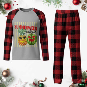 Funny Summerween Fruit Plaid Pajama Set Spooky Pineapple Watermelon Graphic