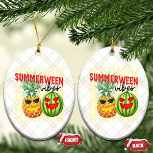 Funny Summerween Fruit Ceramic Ornament Spooky Pineapple Watermelon Graphic