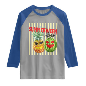 Funny Summerween Fruit Raglan Shirt Spooky Pineapple Watermelon Graphic