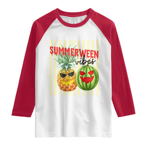 Funny Summerween Fruit Raglan Shirt Spooky Pineapple Watermelon Graphic