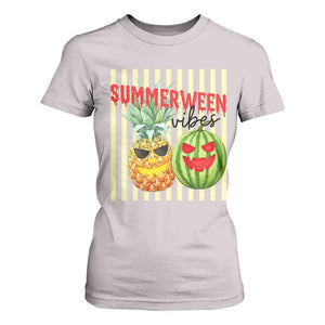 Funny Summerween Fruit T Shirt For Women Spooky Pineapple Watermelon Graphic