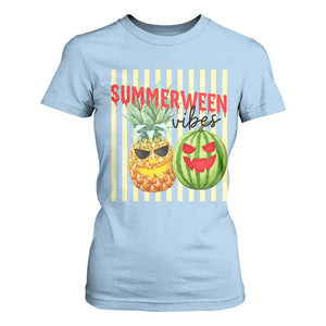 Funny Summerween Fruit T Shirt For Women Spooky Pineapple Watermelon Graphic
