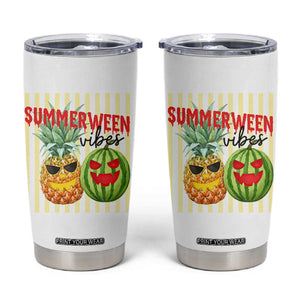 Funny Summerween Fruit Tumbler Cup Spooky Pineapple Watermelon Graphic