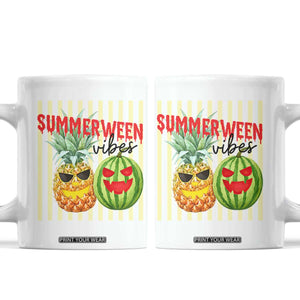 Funny Summerween Fruit Coffee Mug Spooky Pineapple Watermelon Graphic