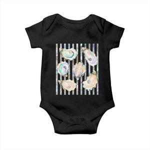 Striped Glitter Oyster Shell Baby Onesie Coastal Summer Ocean Gift