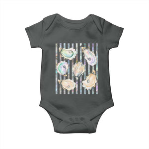 Striped Glitter Oyster Shell Baby Onesie Coastal Summer Ocean Gift
