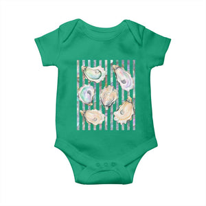Striped Glitter Oyster Shell Baby Onesie Coastal Summer Ocean Gift