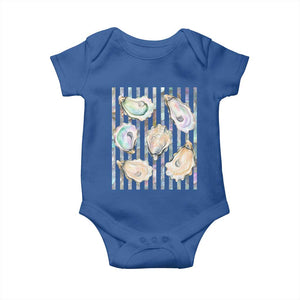 Striped Glitter Oyster Shell Baby Onesie Coastal Summer Ocean Gift