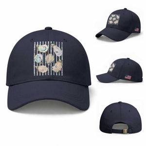 Striped Glitter Oyster Shell Baseball Cap Coastal Summer Ocean Gift