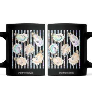Striped Glitter Oyster Shell Coffee Mug Coastal Summer Ocean Gift