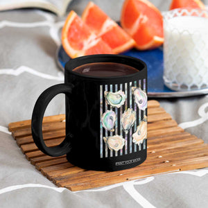 Striped Glitter Oyster Shell Coffee Mug Coastal Summer Ocean Gift