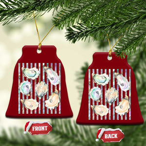 Striped Glitter Oyster Shell Ceramic Ornament Coastal Summer Ocean Gift