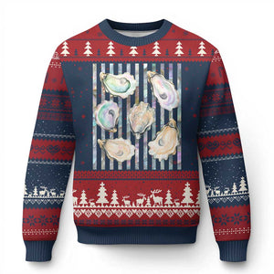 Striped Glitter Oyster Shell Ugly Christmas Sweater Coastal Summer Ocean Gift