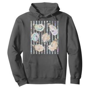 Striped Glitter Oyster Shell Hoodie Coastal Summer Ocean Gift