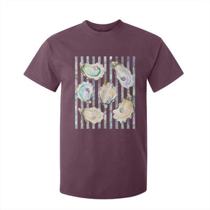 Striped Glitter Oyster Shell T Shirt For Kid Coastal Summer Ocean Gift