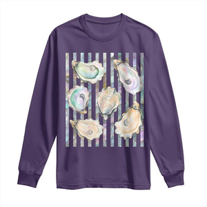 Striped Glitter Oyster Shell Long Sleeve Shirt Coastal Summer Ocean Gift