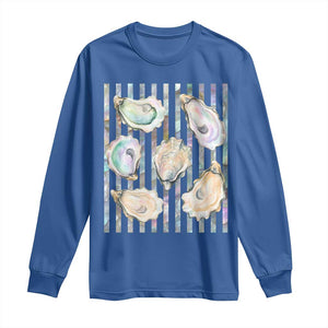 Striped Glitter Oyster Shell Long Sleeve Shirt Coastal Summer Ocean Gift