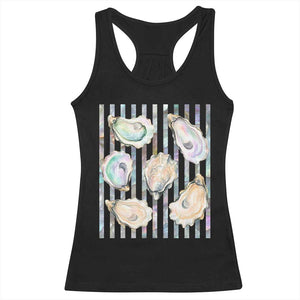 Striped Glitter Oyster Shell Racerback Tank Top Coastal Summer Ocean Gift